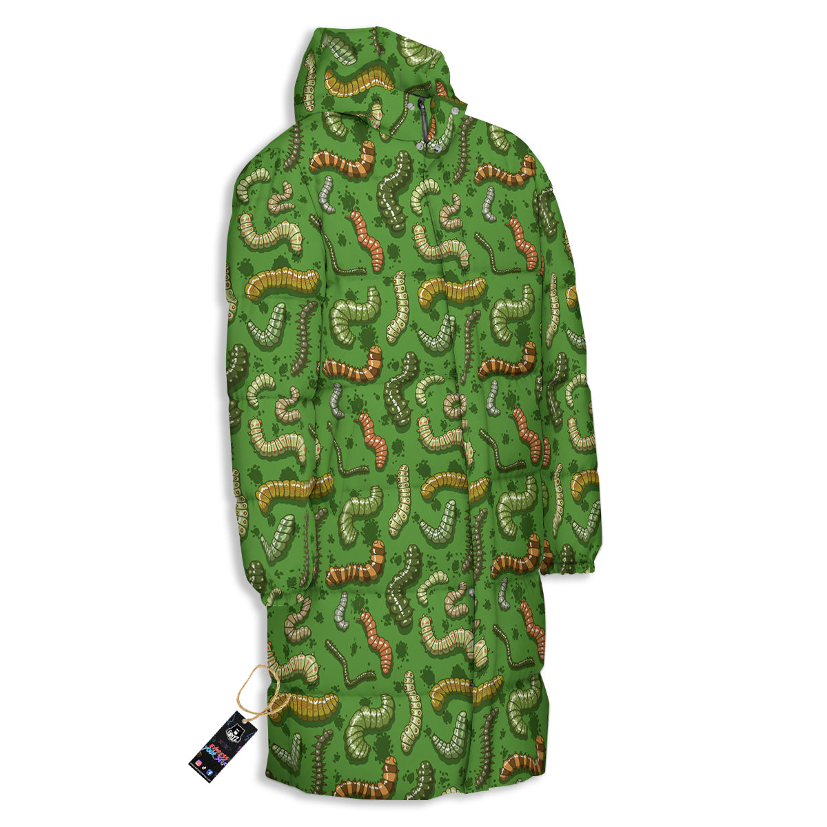 Worm Insect Green Print Pattern Long Down Jacket-grizzshop