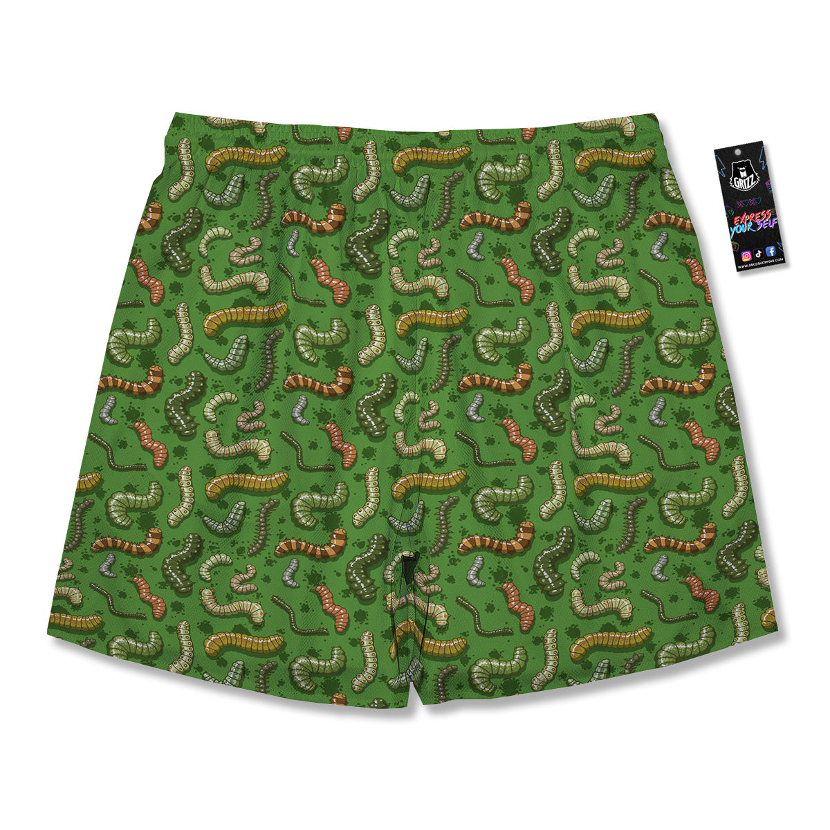 Worm Insect Green Print Pattern Men's Running Shorts-grizzshop