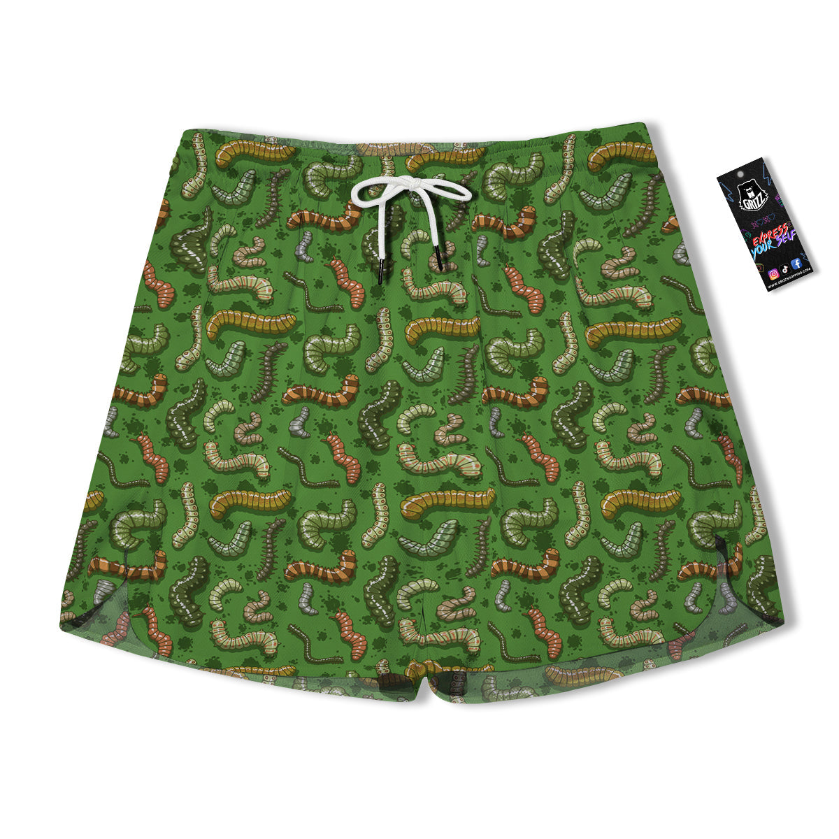 Worm Insect Green Print Pattern Men's Running Shorts-grizzshop