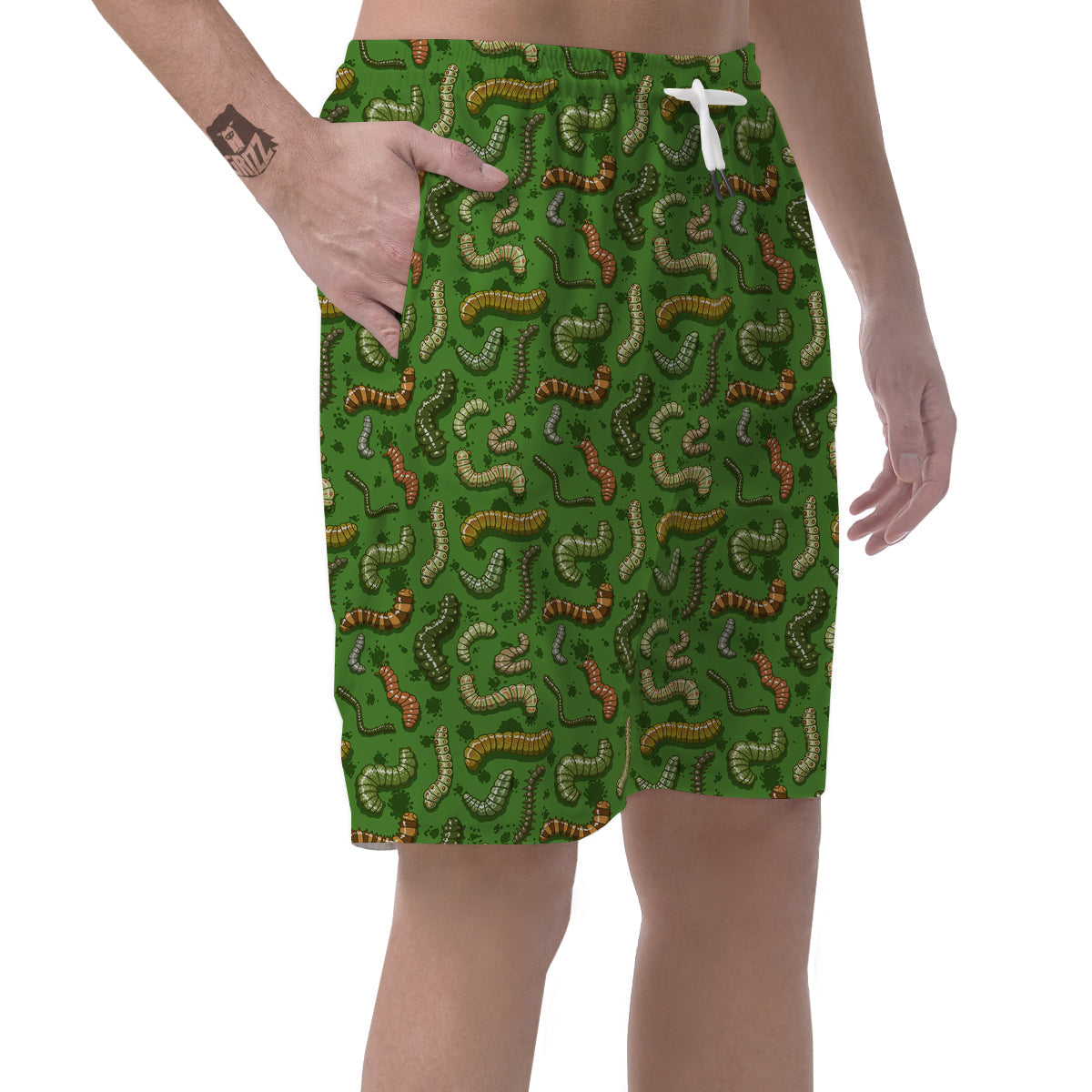 Worm Insect Green Print Pattern Men's Shorts-grizzshop