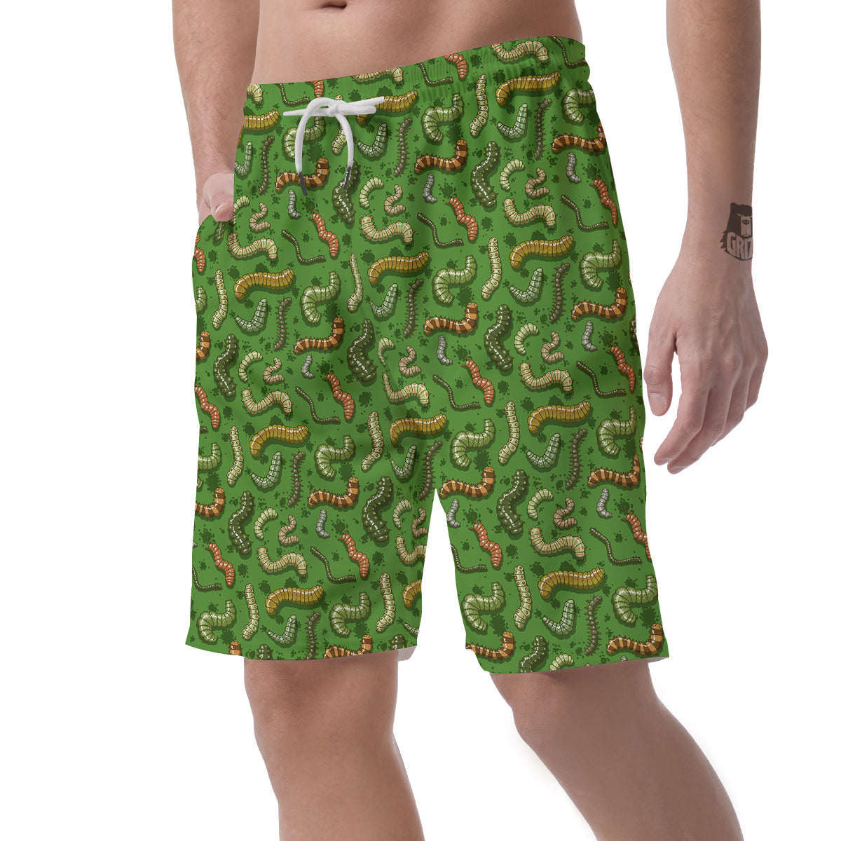 Worm Insect Green Print Pattern Men's Shorts-grizzshop