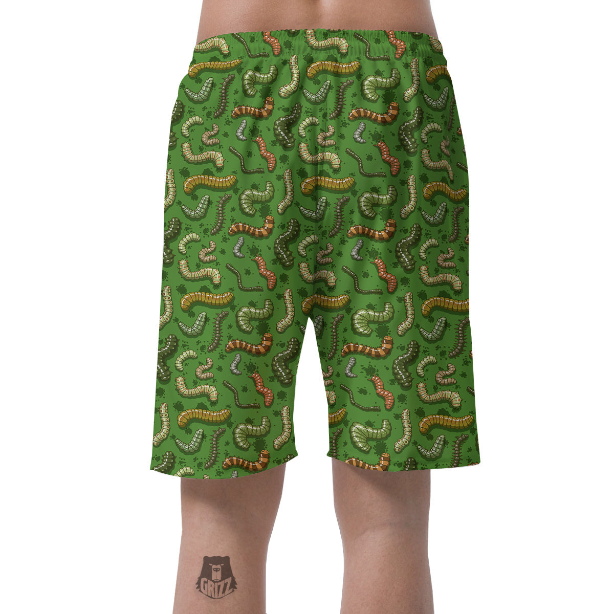 Worm Insect Green Print Pattern Men's Shorts-grizzshop