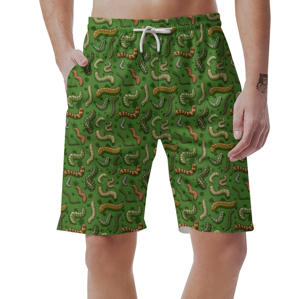 Worm Insect Green Print Pattern Men's Shorts-grizzshop