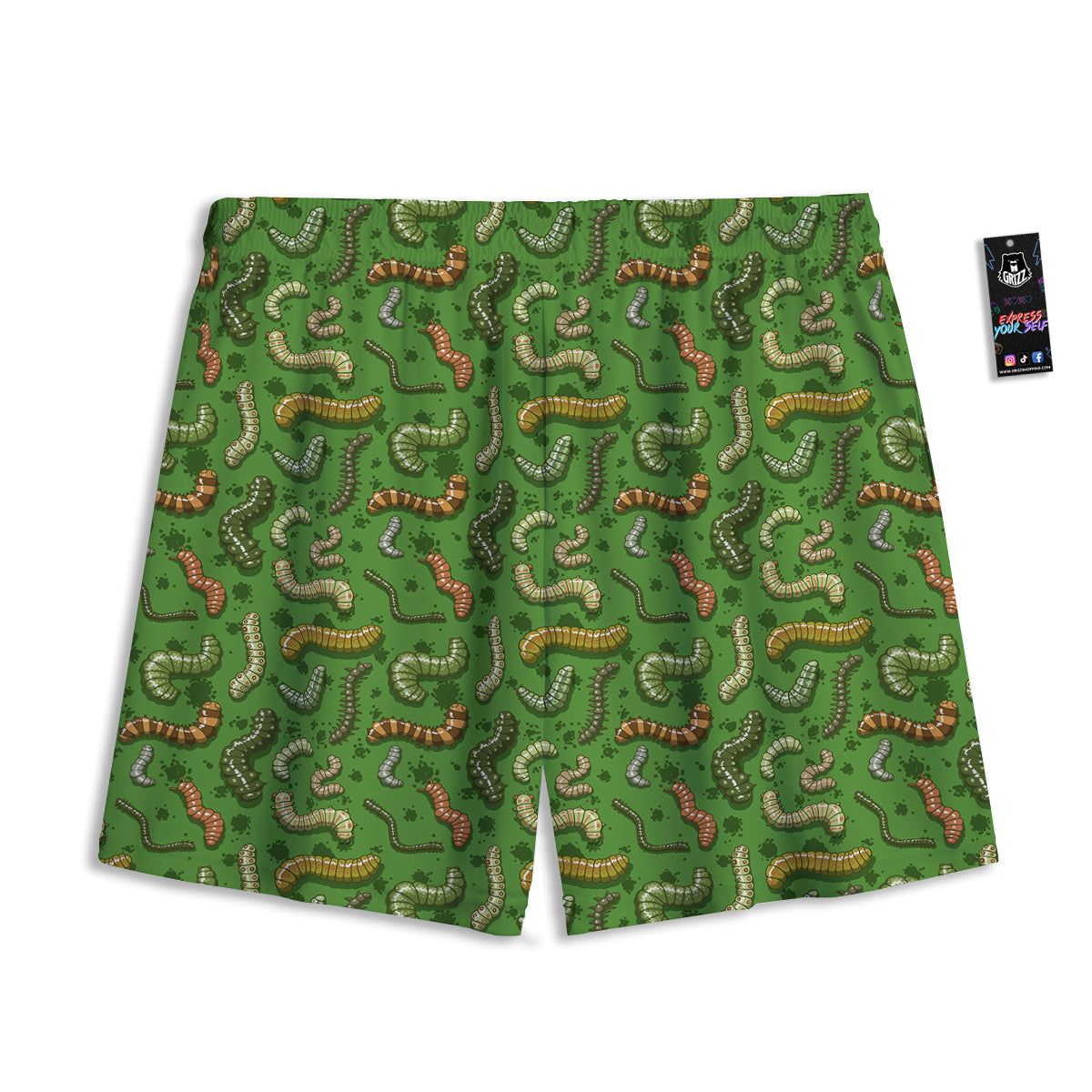 Worm Insect Green Print Pattern Mesh Shorts-grizzshop