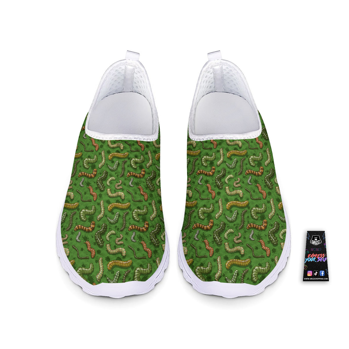 Worm Insect Green Print Pattern Nurse Shoes-grizzshop