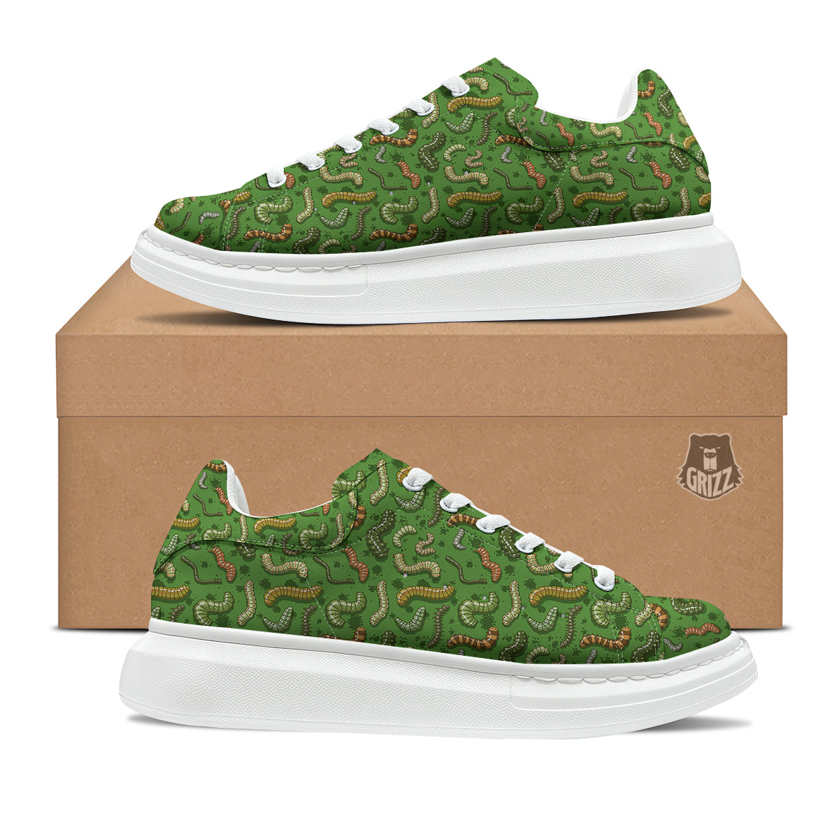 Worm Insect Green Print Pattern Platform Shoes-grizzshop