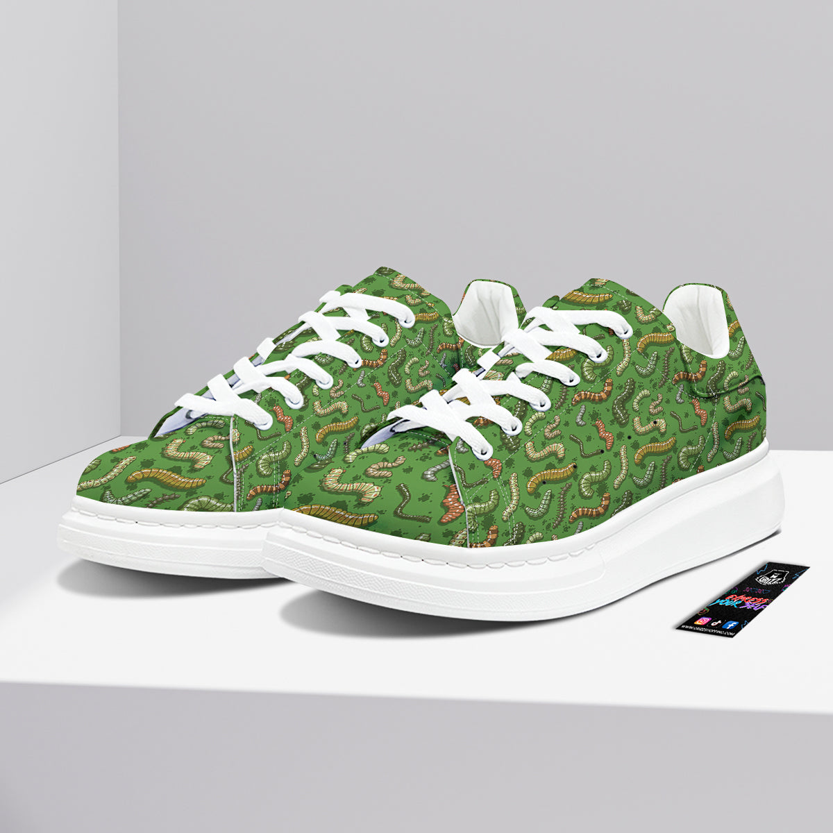 Worm Insect Green Print Pattern Platform Shoes-grizzshop