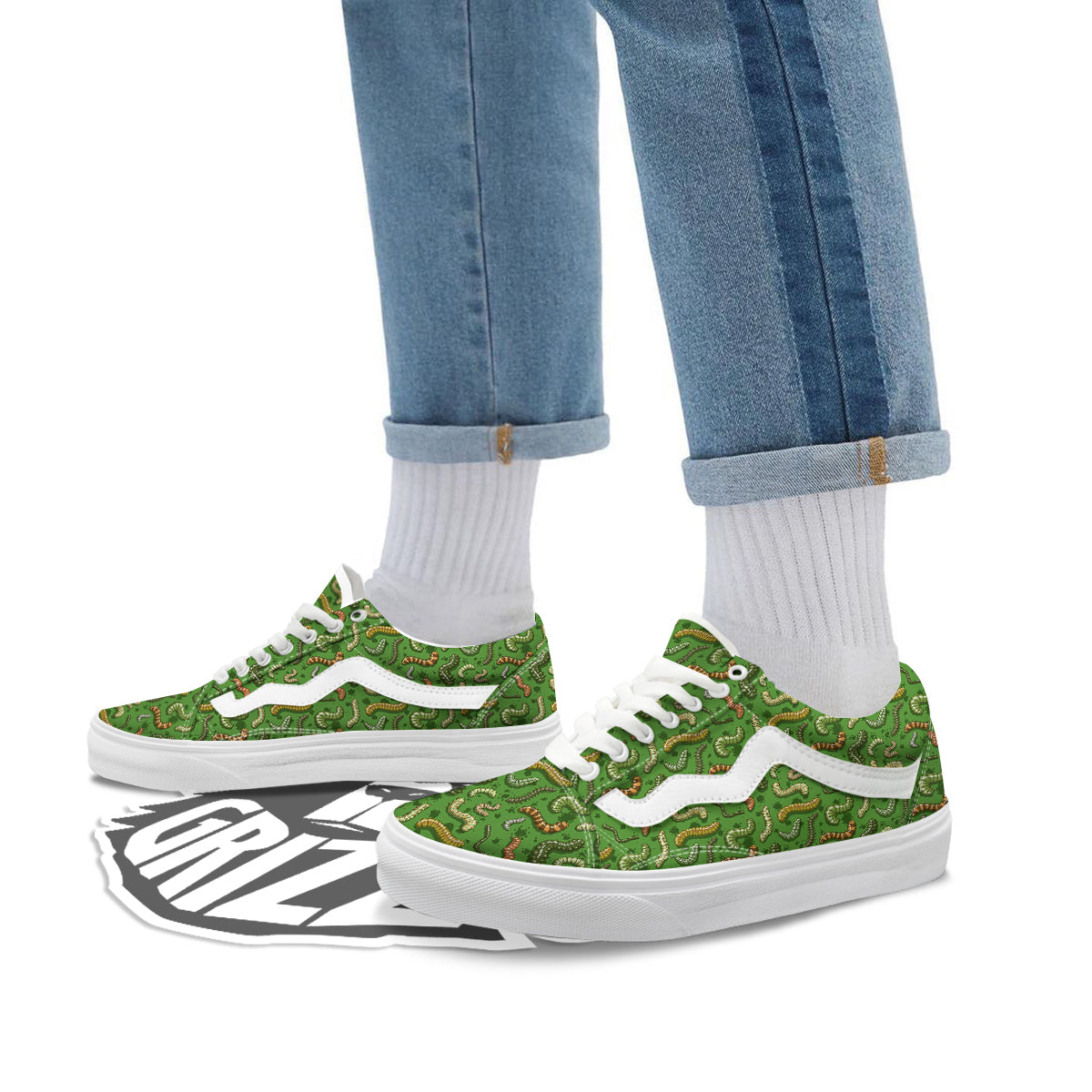 Worm Insect Green Print Pattern Skate Shoes-grizzshop