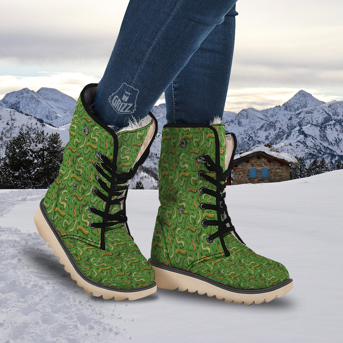 Worm Insect Green Print Pattern Snow Boots-grizzshop