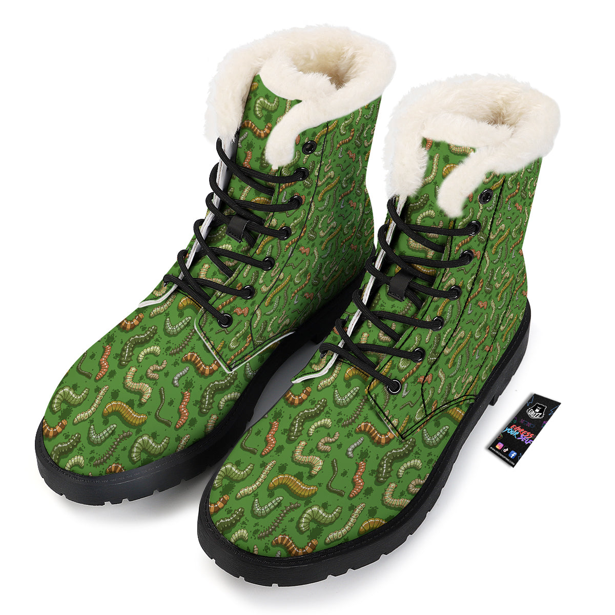 Worm Insect Green Print Pattern Winter Boots-grizzshop