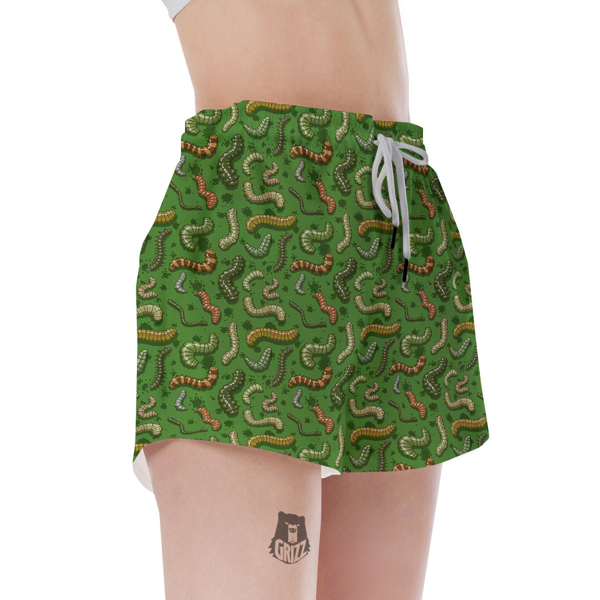 Worm Insect Green Print Pattern Women's Shorts-grizzshop