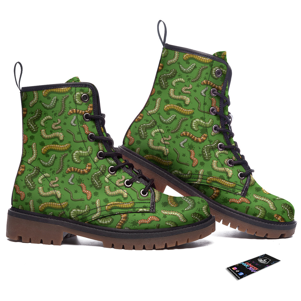 Worm Insect Green Print Pattern Work Boots-grizzshop