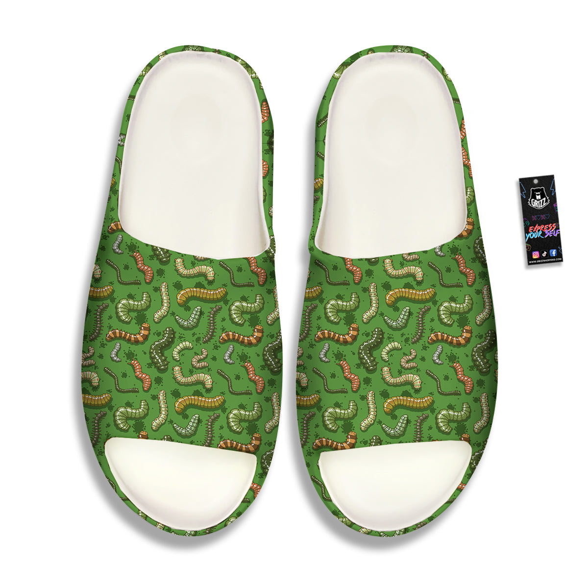 Worm Insect Green Print Pattern Sandals-grizzshop