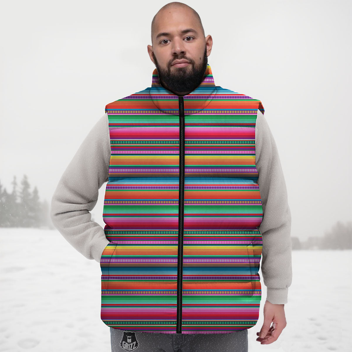 Woven Ethnic Mexican Print Pattern Down Vest