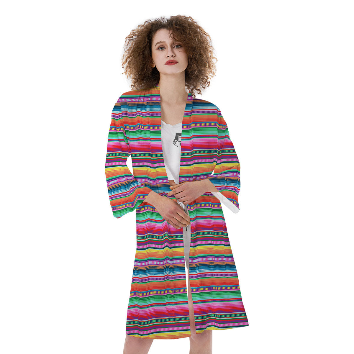 Woven Ethnic Mexican Print Pattern Kimono-grizzshop