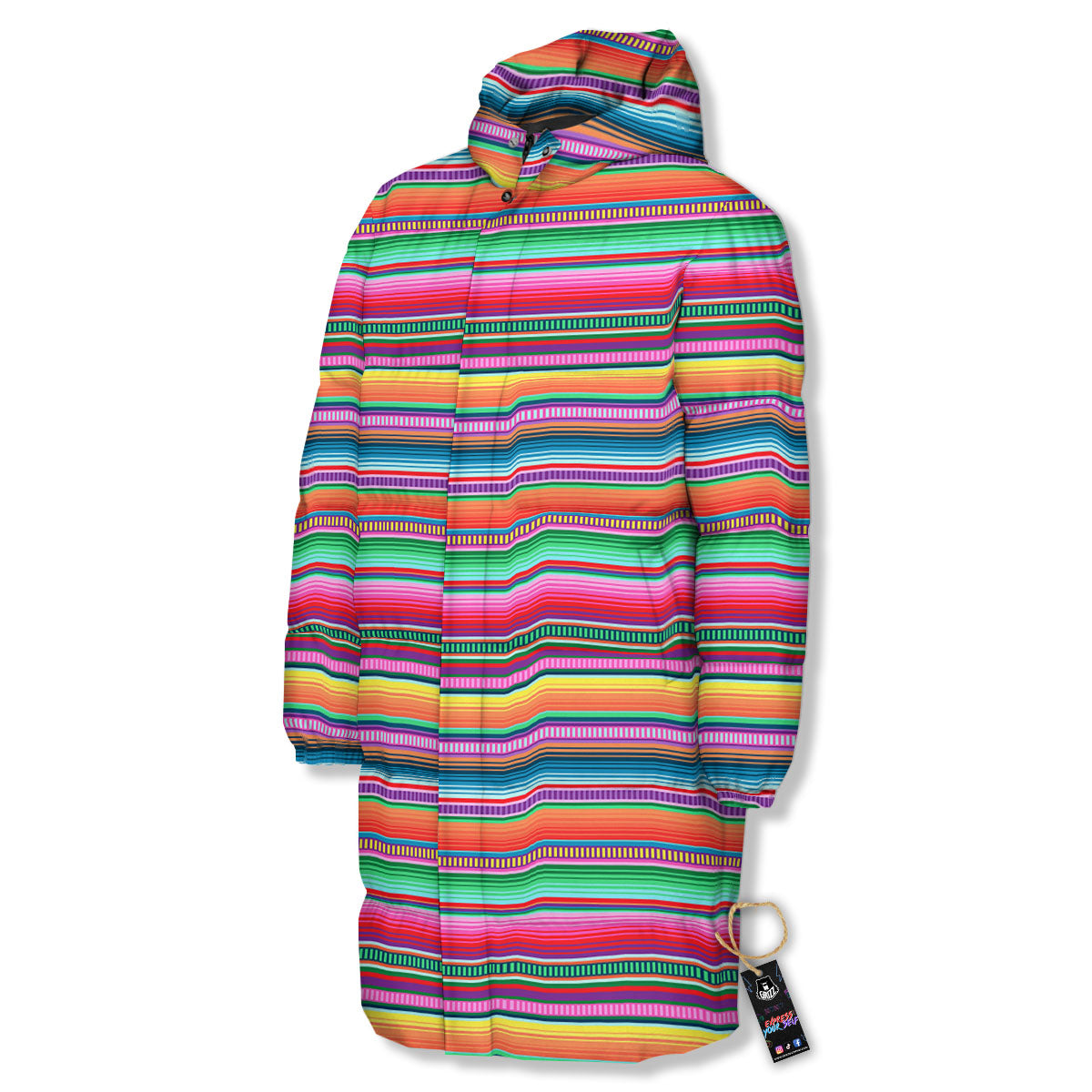 Woven Ethnic Mexican Print Pattern Long Down Jacket-grizzshop