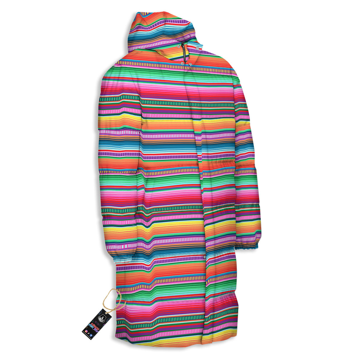 Woven Ethnic Mexican Print Pattern Long Down Jacket-grizzshop