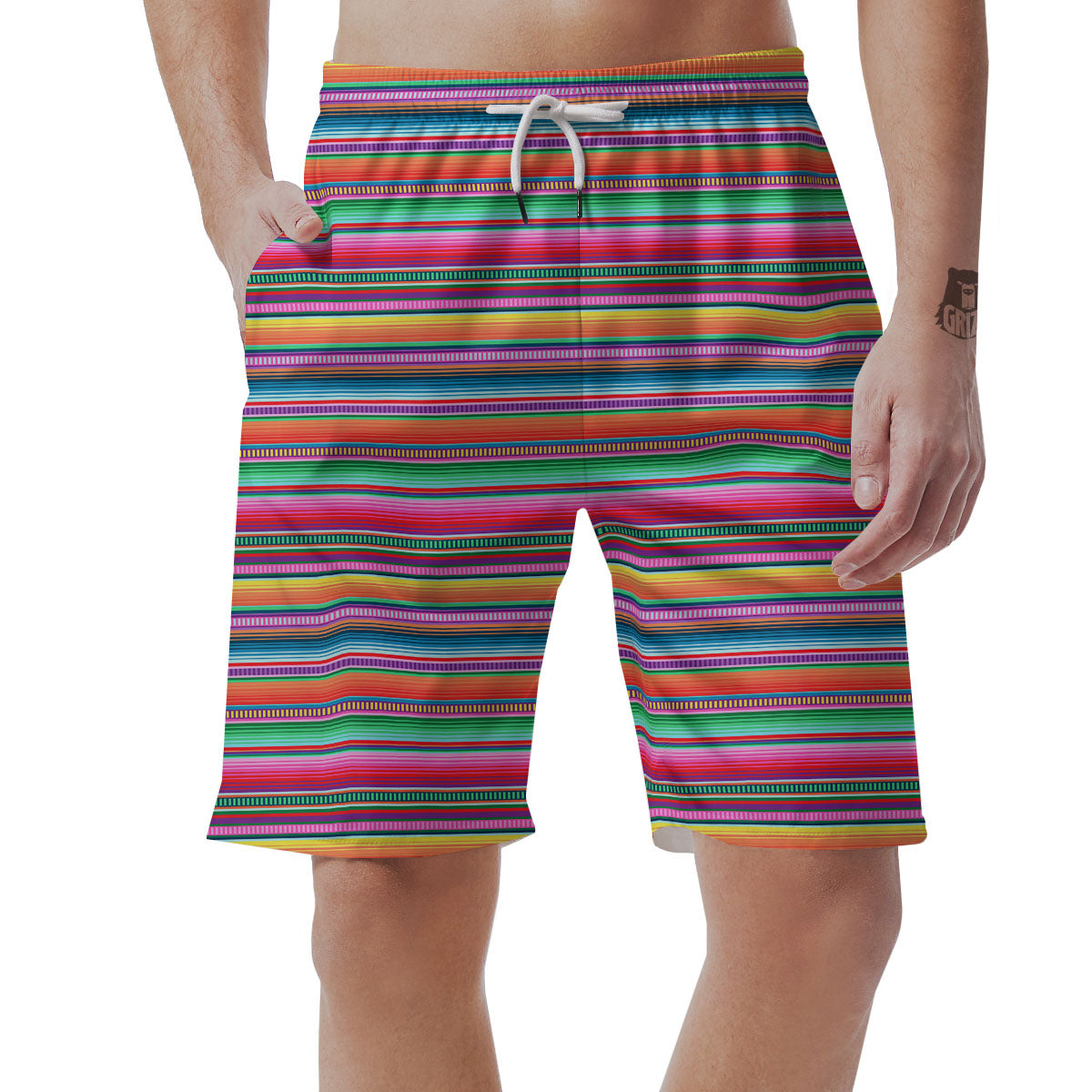 Woven Ethnic Mexican Print Pattern Men's Shorts-grizzshop