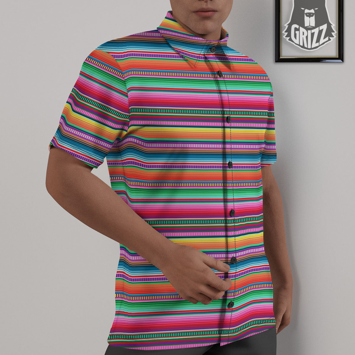 Woven Ethnic Mexican Print Pattern Untucked Shirts-grizzshop