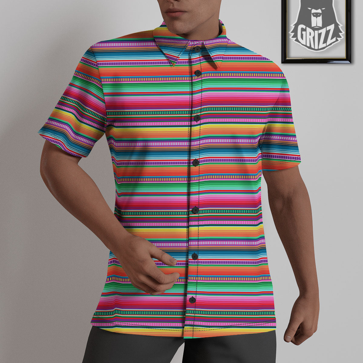 Woven Ethnic Mexican Print Pattern Untucked Shirts-grizzshop