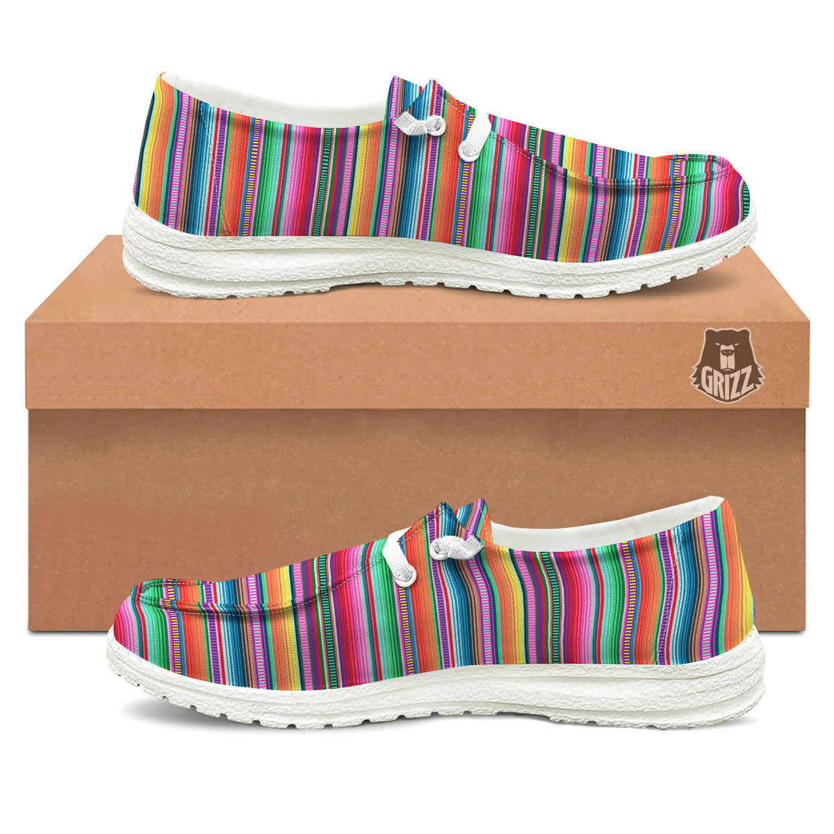 Woven Ethnic Mexican Print Pattern White Loafers-grizzshop