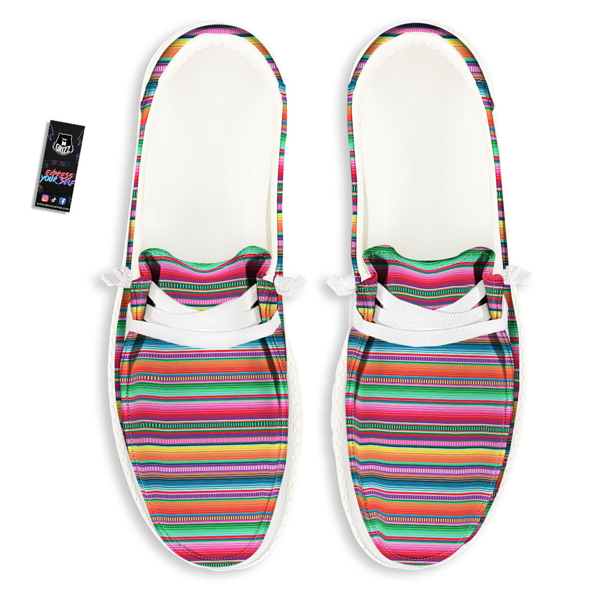 Woven Ethnic Mexican Print Pattern White Loafers-grizzshop