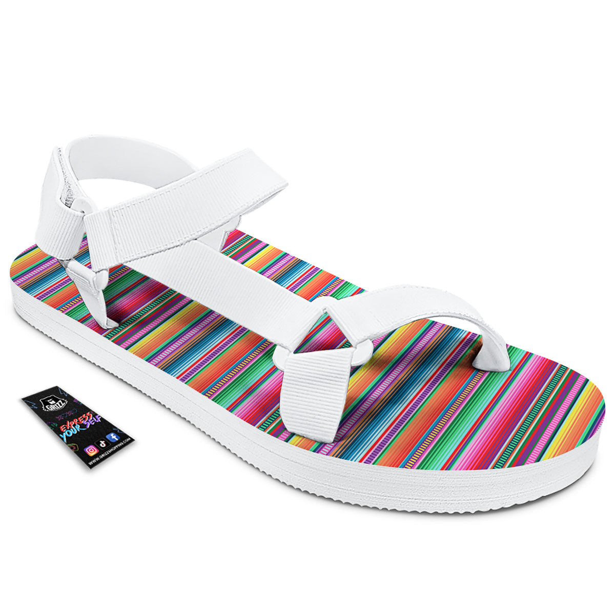 Woven Ethnic Mexican Print Pattern White Open Toe Sandals-grizzshop