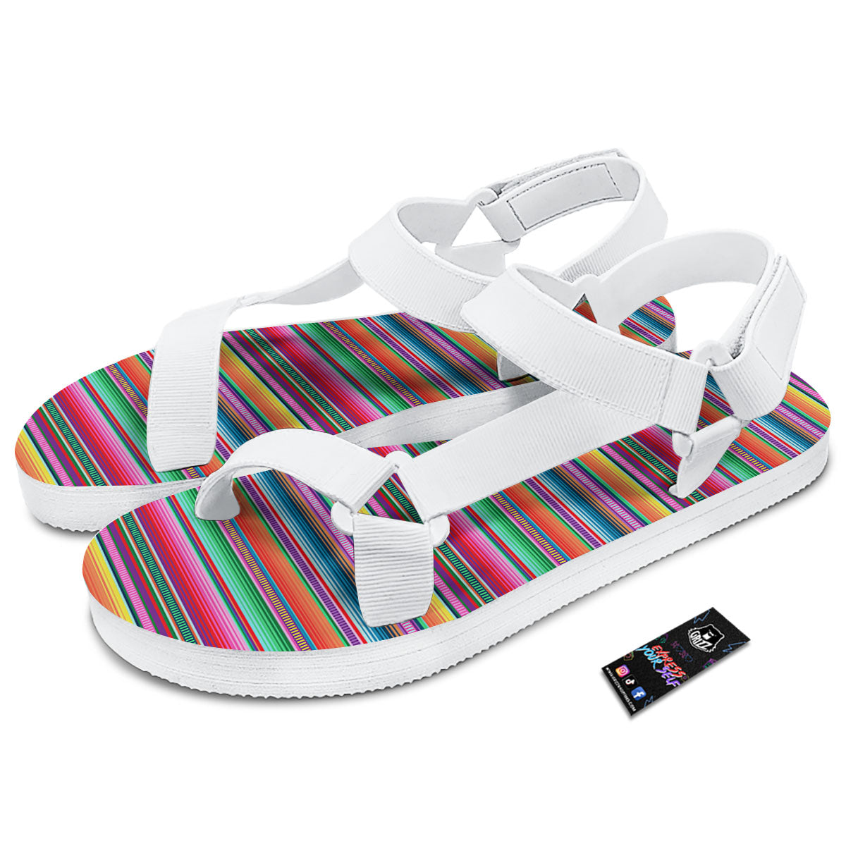 Woven Ethnic Mexican Print Pattern White Open Toe Sandals-grizzshop
