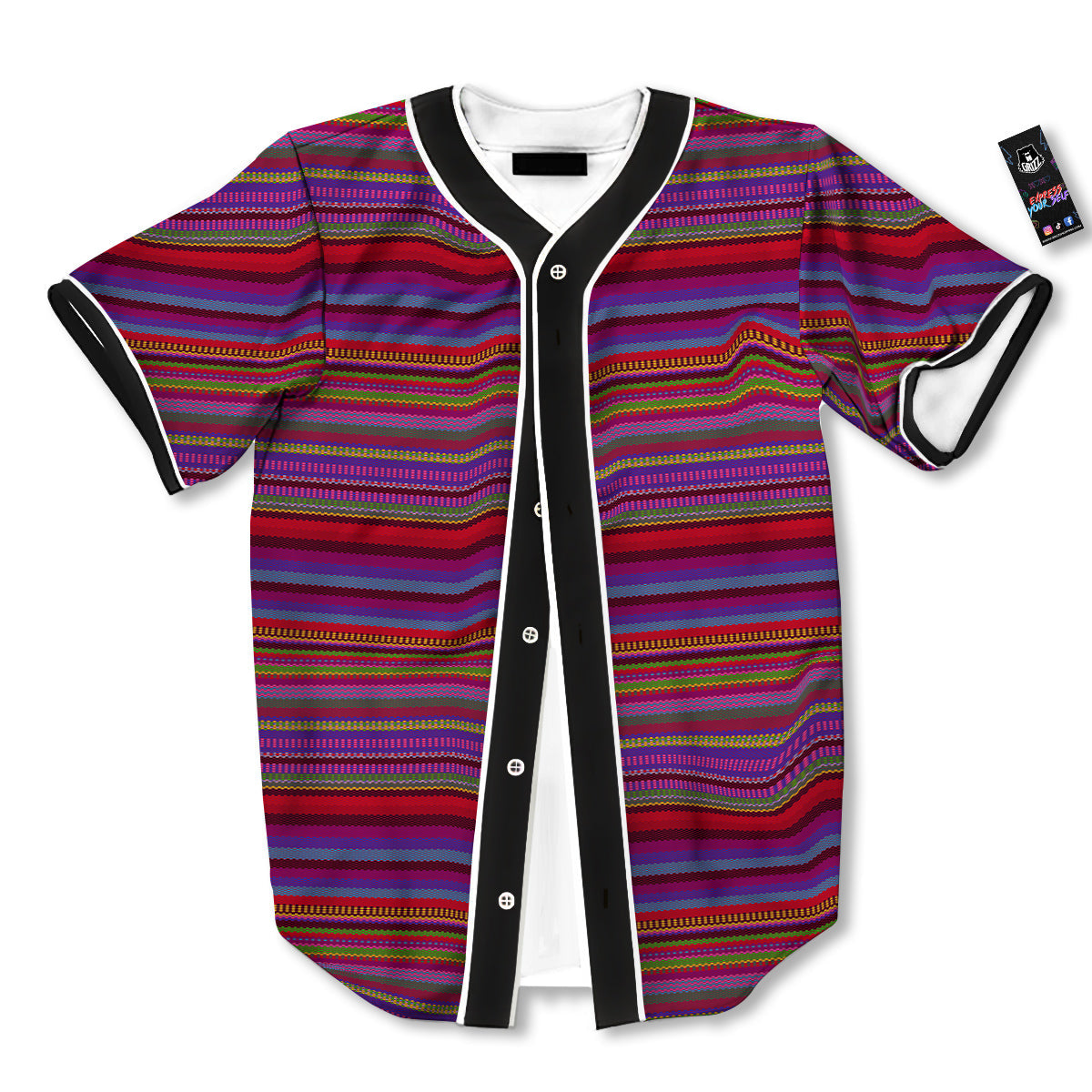 Woven Mexican Colorful Print Pattern Baseball Jersey-grizzshop