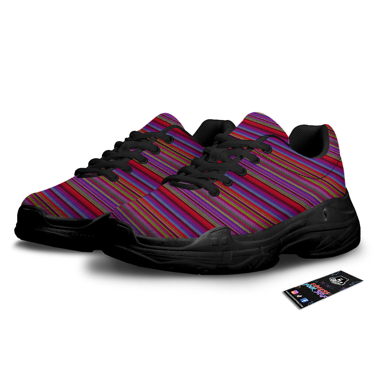 Woven Mexican Colorful Print Pattern Black Chunky Shoes-grizzshop