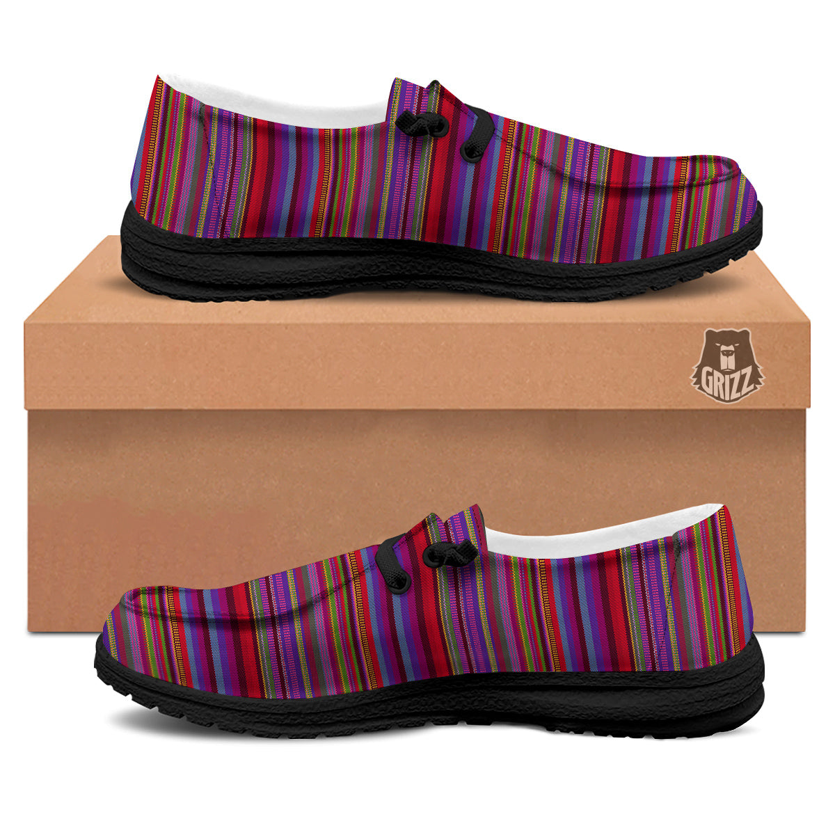 Woven Mexican Colorful Print Pattern Black Loafers-grizzshop