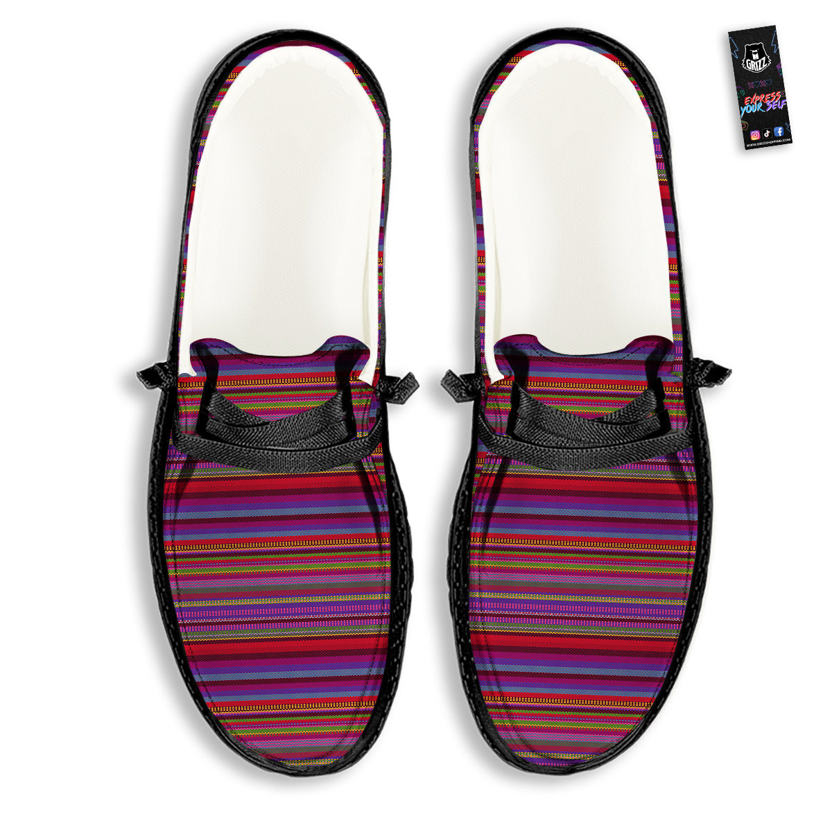 Woven Mexican Colorful Print Pattern Black Loafers-grizzshop