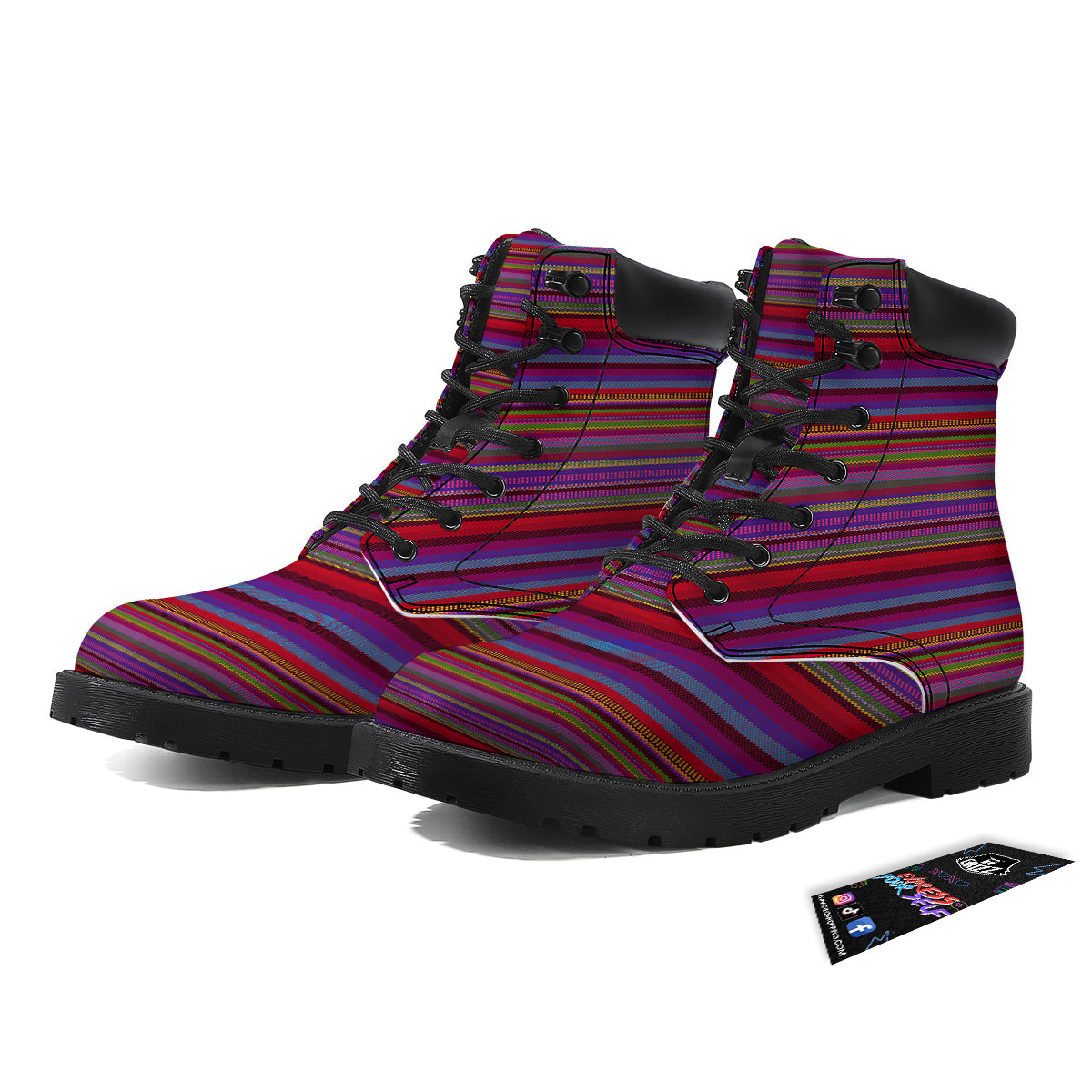 Woven Mexican Colorful Print Pattern Boots-grizzshop