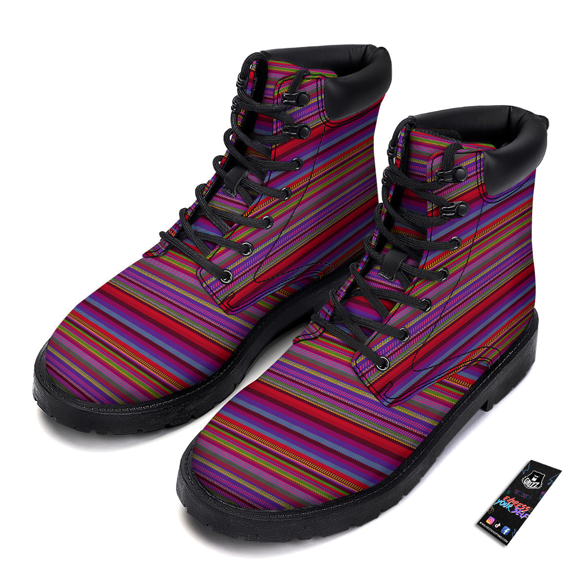 Woven Mexican Colorful Print Pattern Boots-grizzshop