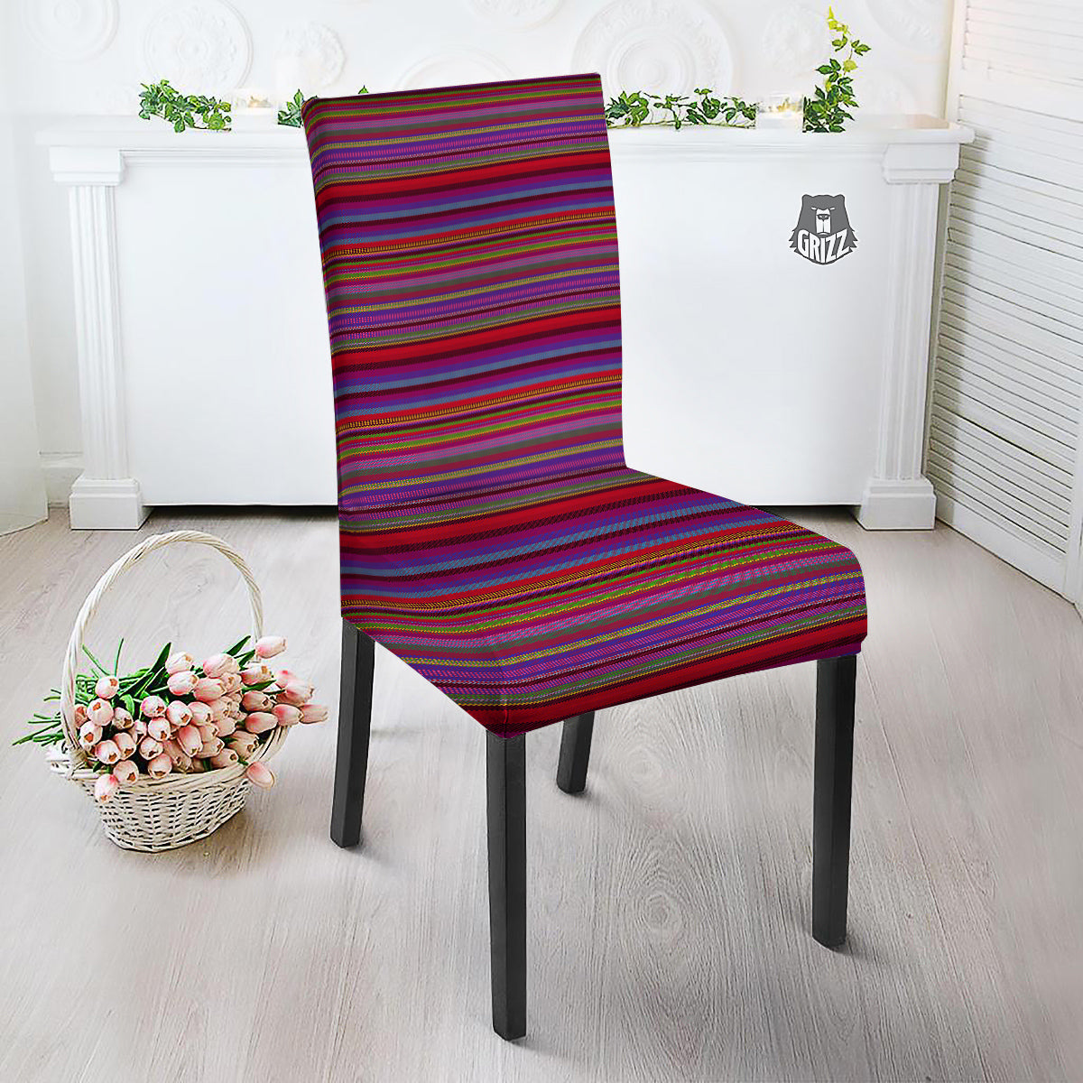 Woven Mexican Colorful Print Pattern Dining Chair Slipcover-grizzshop