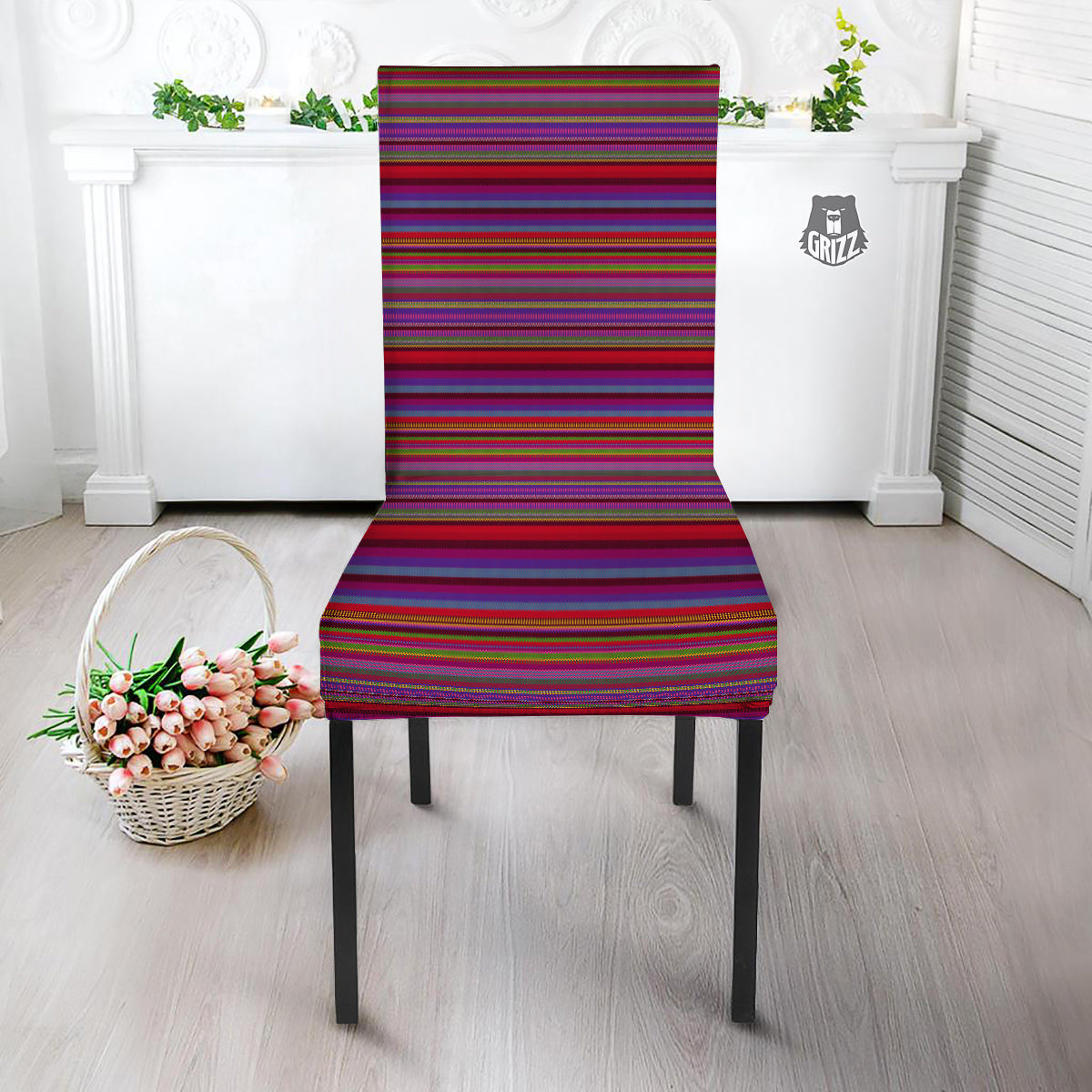 Woven Mexican Colorful Print Pattern Dining Chair Slipcover-grizzshop