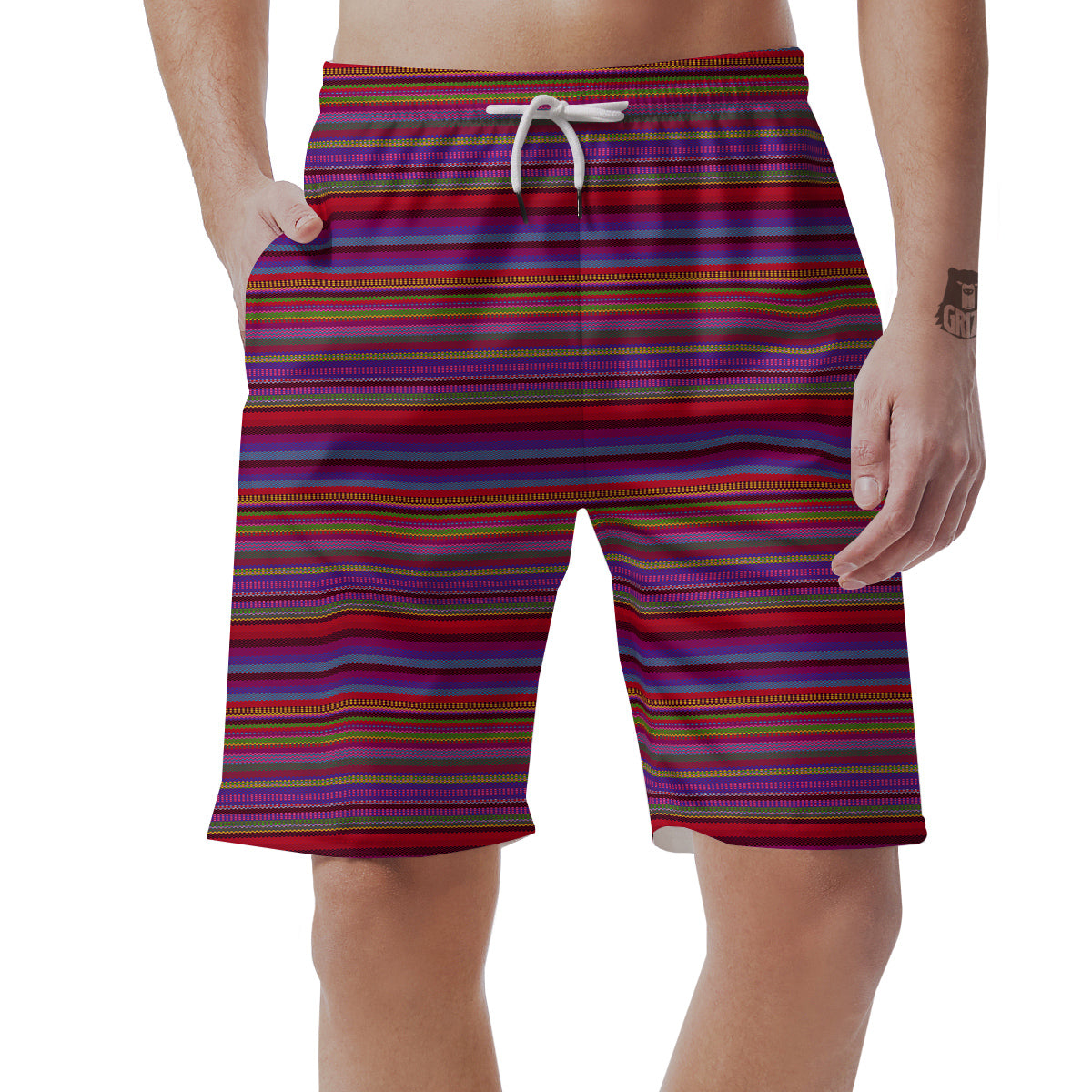 Woven Mexican Colorful Print Pattern Men's Shorts-grizzshop