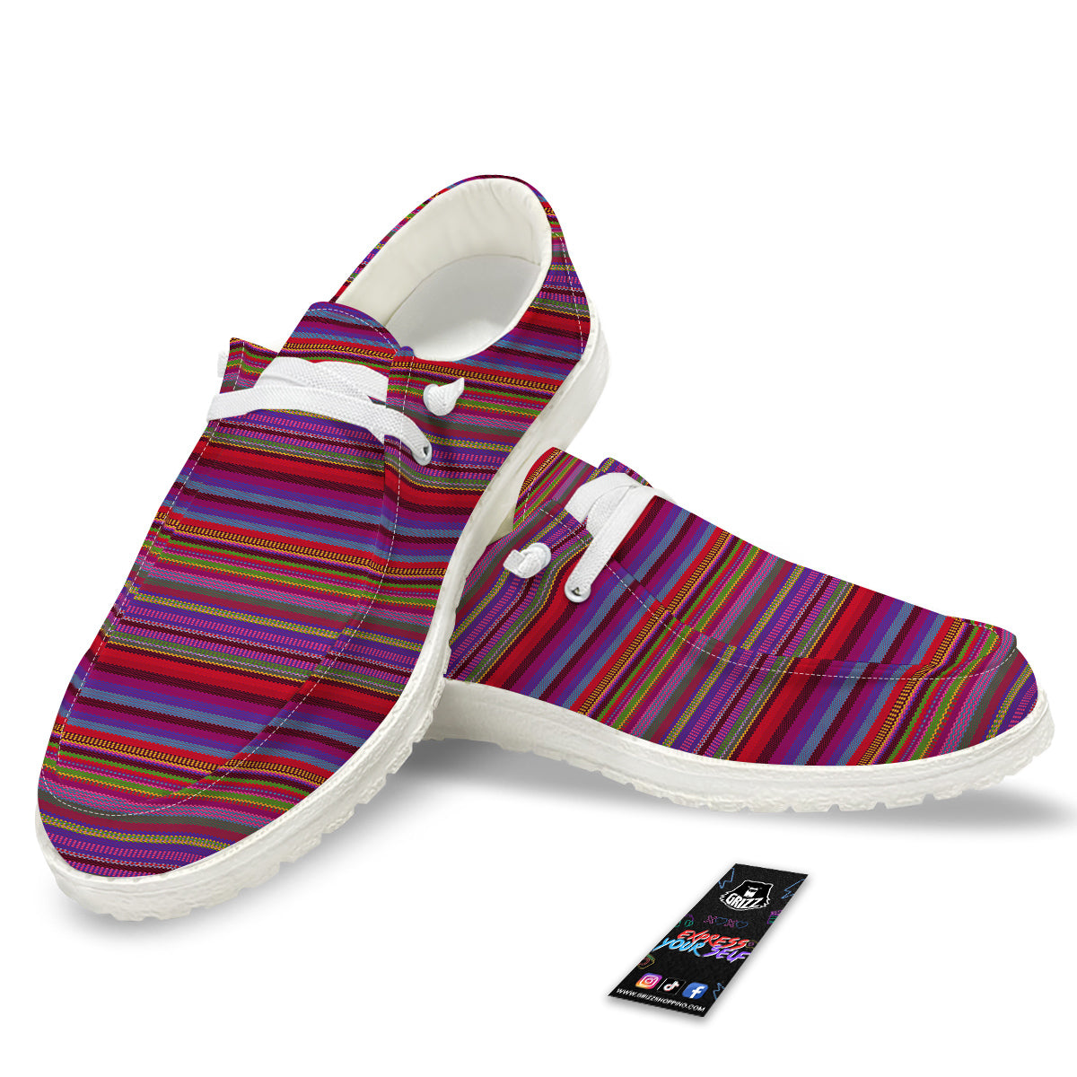 Woven Mexican Colorful Print Pattern White Loafers-grizzshop
