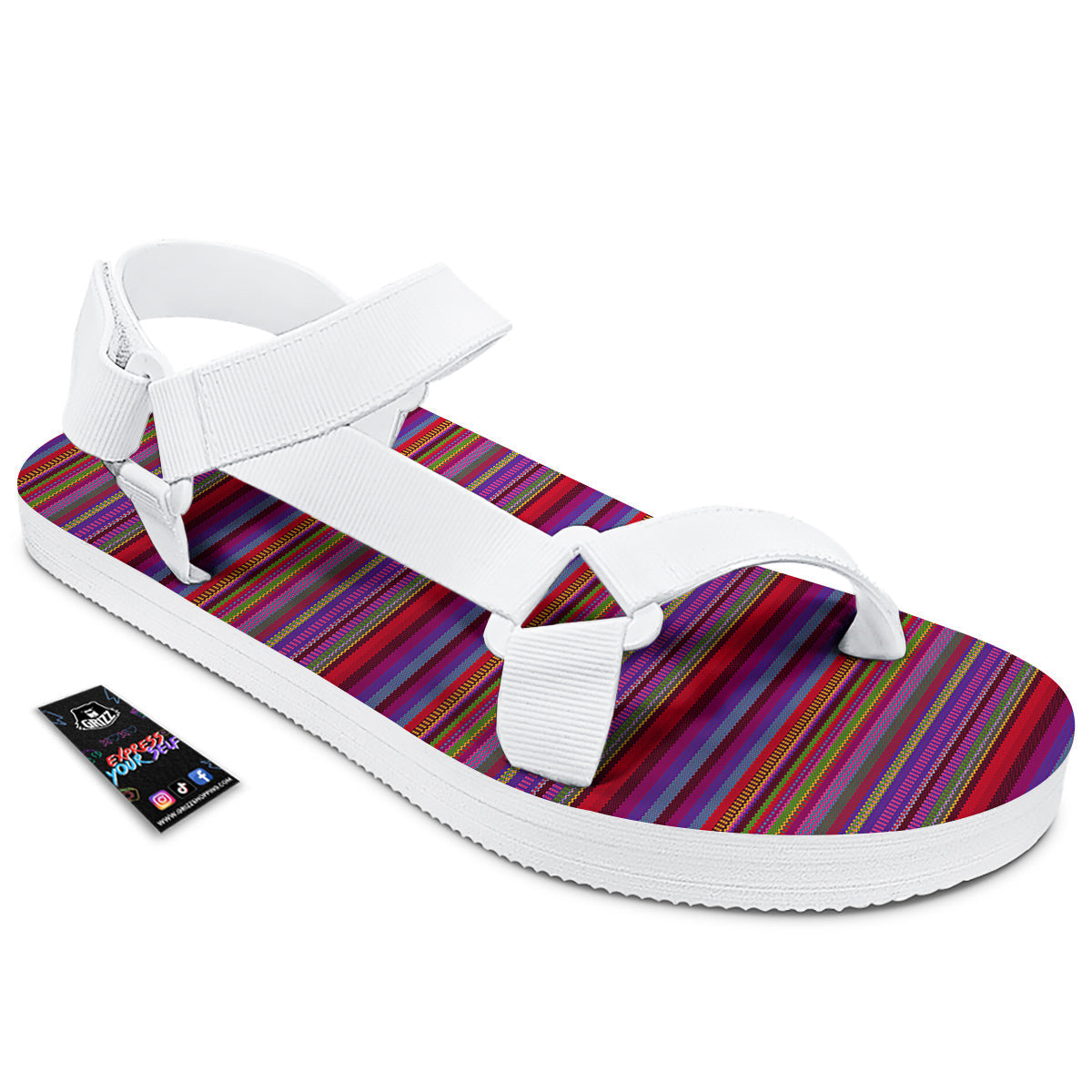 Woven Mexican Colorful Print Pattern White Open Toe Sandals-grizzshop