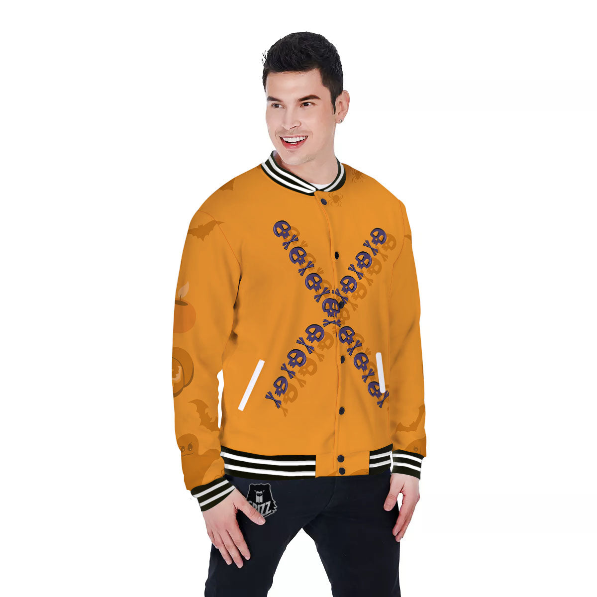 X Halloween Print Baseball Jacket-grizzshop