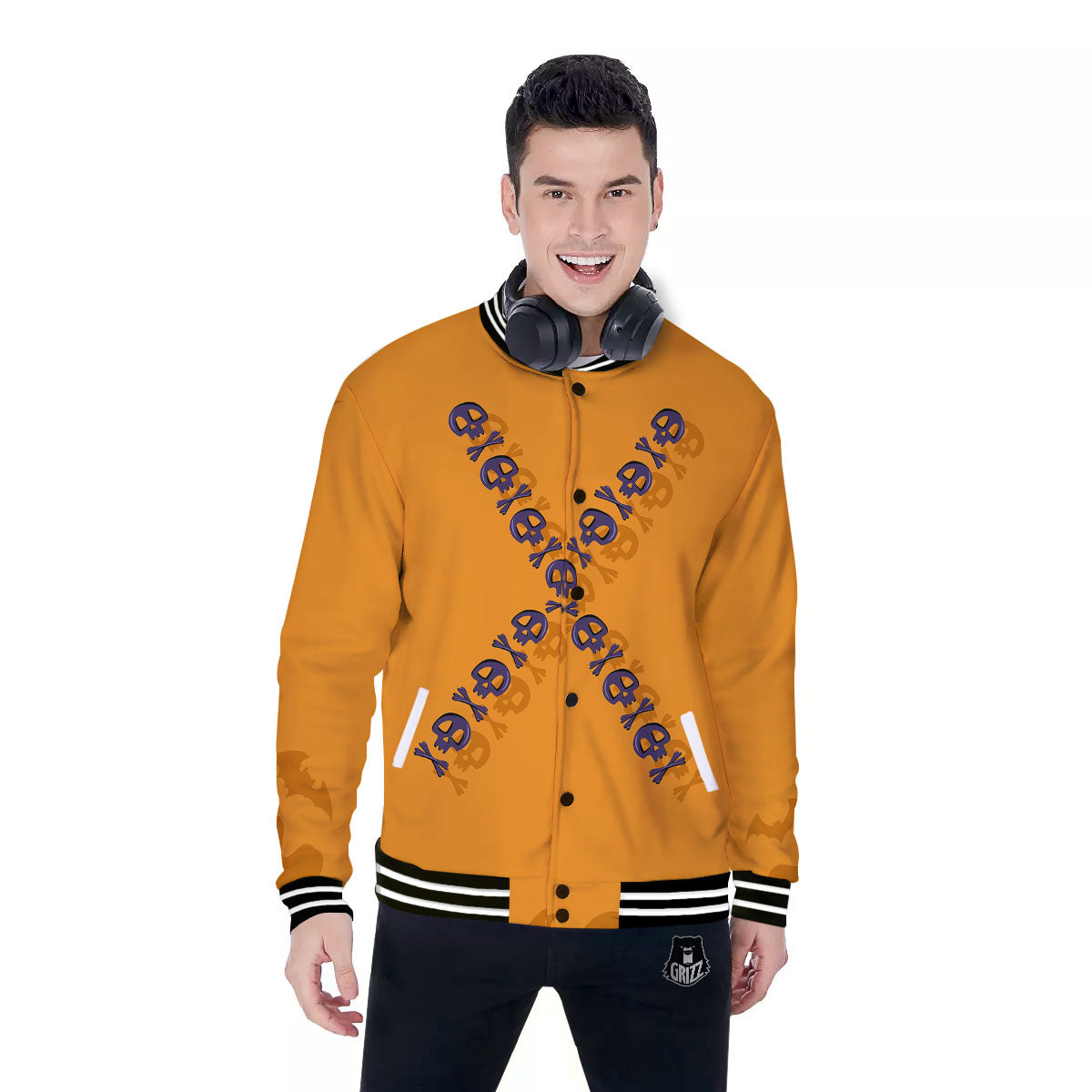X Halloween Print Baseball Jacket-grizzshop