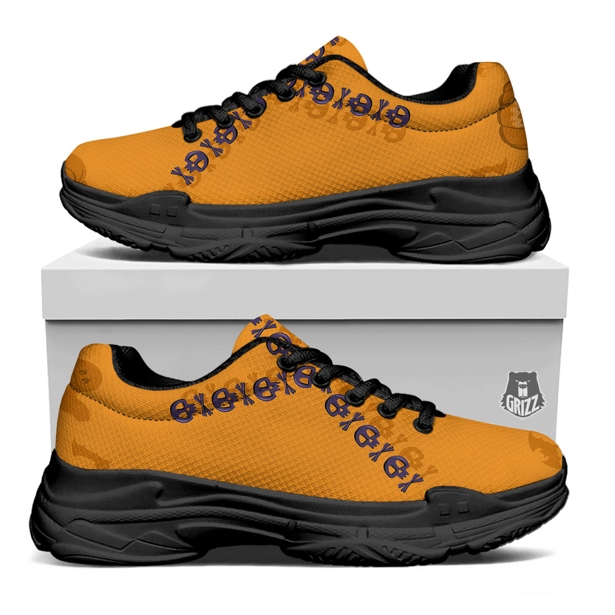 X Halloween Print Black Chunky Shoes-grizzshop