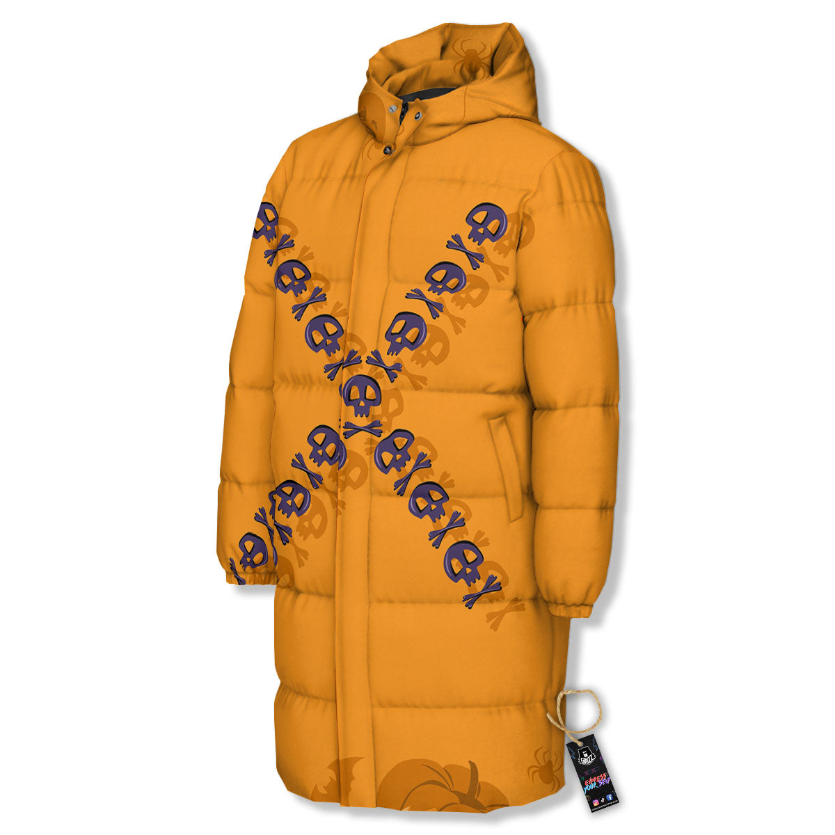X Halloween Print Long Down Jacket-grizzshop