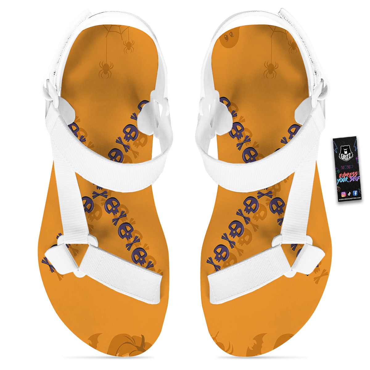 X Halloween Print White Open Toe Sandals-grizzshop