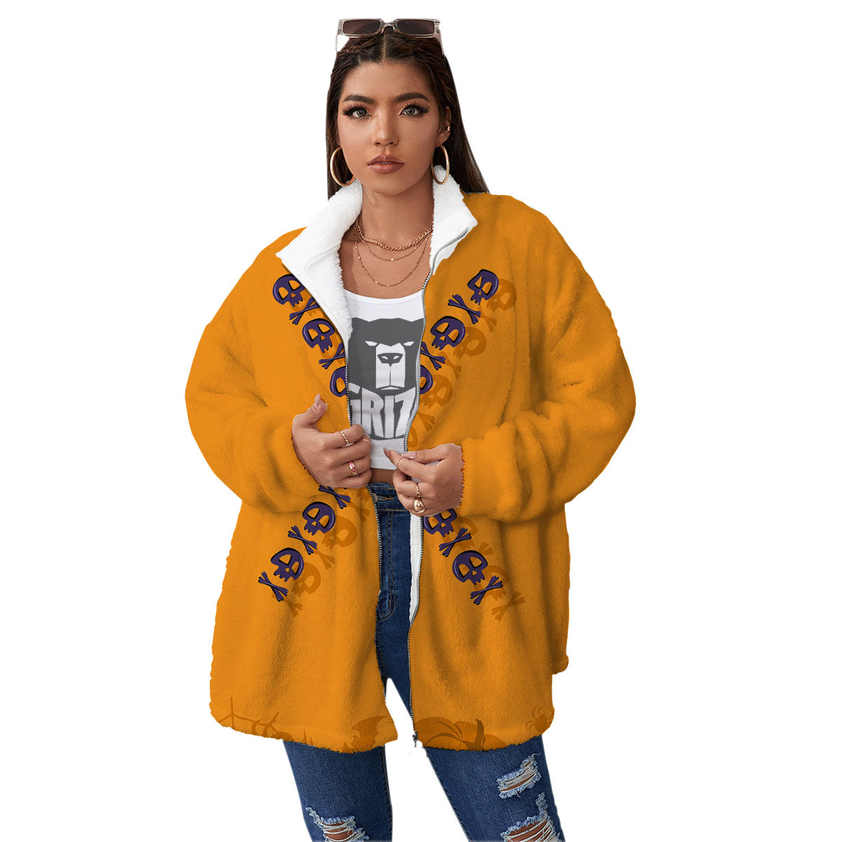X Halloween Print Women's Sherpa Jacket-grizzshop