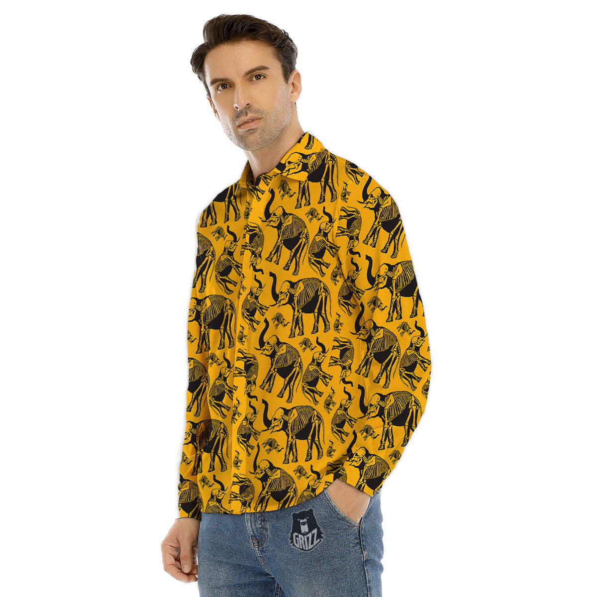 X-Ray Elephant Skeleton Print Pattern Men's Dress Shirts-grizzshop