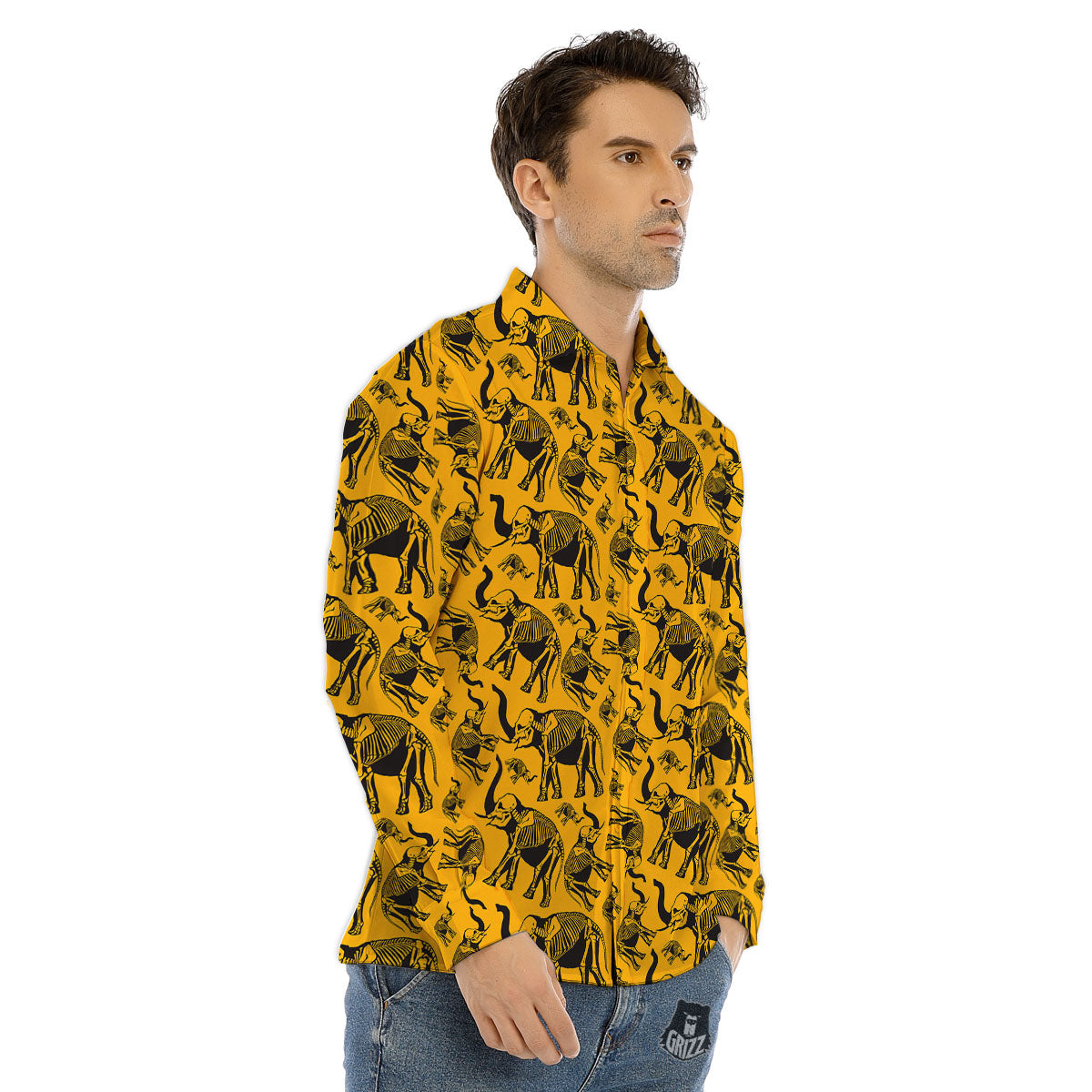 X-Ray Elephant Skeleton Print Pattern Men's Dress Shirts-grizzshop