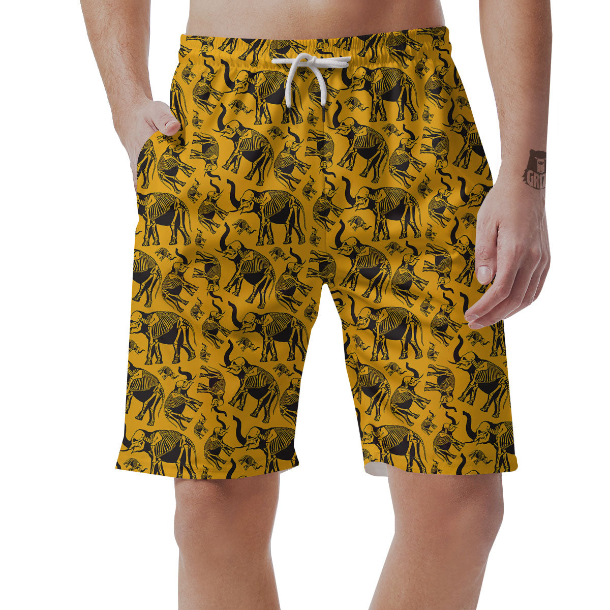 X-Ray Elephant Skeleton Print Pattern Men's Shorts-grizzshop