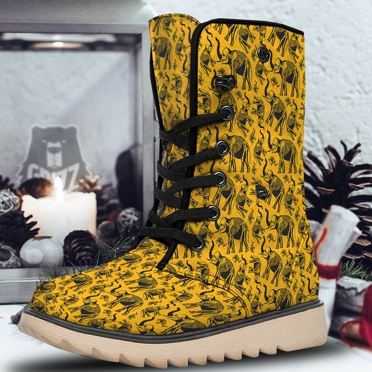 X-Ray Elephant Skeleton Print Pattern Snow Boots-grizzshop