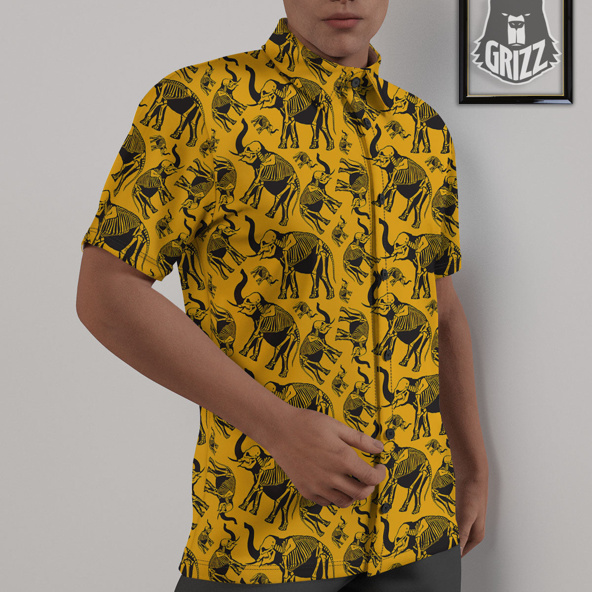 X-Ray Elephant Skeleton Print Pattern Untucked Shirts-grizzshop